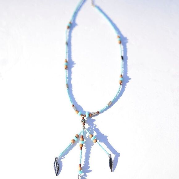 Vintage 70's Navajo Beaded Feather Necklace - Picture 3 of 8